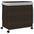 vasketøjskurv med hjul 60x35x60,5 cm rattan mørkebrun