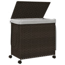 vasketøjskurv med hjul 60x35x60,5 cm rattan mørkebrun