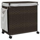 vasketøjskurv med hjul 60x35x60,5 cm rattan mørkebrun