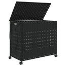 vasketøjskurv med hjul 66x35x60 cm rattan sort