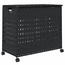 vasketøjskurv med hjul 66x35x60 cm rattan sort