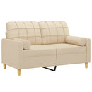 2-personers sofa med pyntepuder 120 cm stof cremefarvet