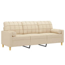 3-personers sofa med pyntepuder 180 cm stof cremefarvet