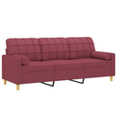 3-personers sofa med pyntepuder 180 cm stof vinrød