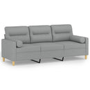 3-personers sofa med pyntepuder 180 cm stof lysegrå