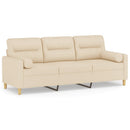 3-personers sofa med pyntepuder 180 cm stof cremefarvet