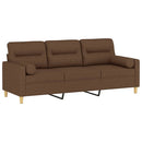 3-personers sofa med pyntepuder 180 cm stof brun