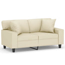 2-personers sofa med pyntepuder 120 cm kunstlæder cremefarvet