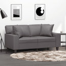 2-personers sofa med pyntepuder 120 cm kunstlæder grå