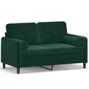 2-personers sofa med pyntepuder 120 cm velour mørkegrøn