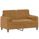 2-personers sofa med pyntepuder 120 cm velour brun