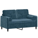 2-personers sofa med pyntepuder 120 cm velour blå