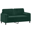 2-personers sofa med pyntepuder 140 cm velour mørkegrøn