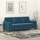 3-personers sofa med pyntepuder 180 cm velour blå