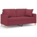 2-personers sofa med pyntepuder 140 cm stof vinrød