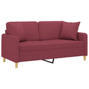2-personers sofa med pyntepuder 140 cm stof vinrød