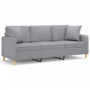 3-personers sofa med pyntepuder 180 cm stof lysegrå