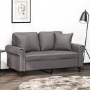 2-personers sofa med pyntepuder 120 cm kunstlæder grå