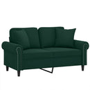 2-personers sofa med pyntepuder 120 cm velour mørkegrøn