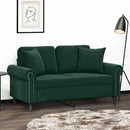 2-personers sofa med pyntepuder 120 cm velour mørkegrøn