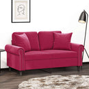 2-personers sofa med pyntepuder 120 cm velour vinrød
