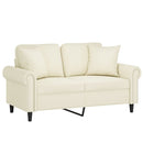 2-personers sofa med pyntepuder 120 cm velour cremefarvet
