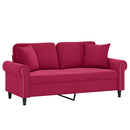 2-personers sofa med pyntepuder 140 cm velour vinrød