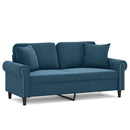 2-personers sofa med pyntepuder 140 cm velour blå