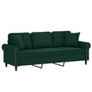 3-personers sofa med pyntepuder 180 cm velour mørkegrøn