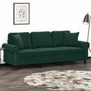 3-personers sofa med pyntepuder 180 cm velour mørkegrøn