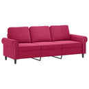 3-personers sofa med pyntepuder 180 cm velour vinrød