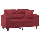 2-personers sofa med pyntepuder 120 cm kunstlæder vinrød