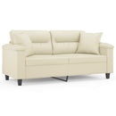 2-personers sofa med pyntepuder 140 cm kunstlæder cremefarvet