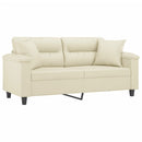 2-personers sofa med pyntepuder 140 cm kunstlæder cremefarvet