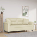 2-personers sofa med pyntepuder 140 cm kunstlæder cremefarvet