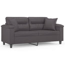 2-personers sofa med pyntepuder 140 cm kunstlæder grå