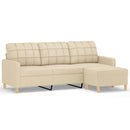 3-personers sofa med fodskammel 180 cm stof Cremefarvet