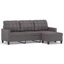 3-personers sofa med fodskammel 180 cm kunstlæder grå