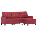 3-personers sofa med fodskammel 180 cm kunstlæder vinrød