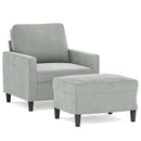 sofastol med fodskammel 60 cm velour lysegrå