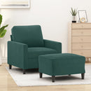sofastol med fodskammel 60 cm velour mørkegrøn