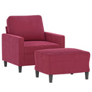 sofastol med fodskammel 60 cm velour vinrød