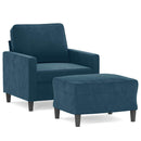 sofastol med fodskammel 60 cm velour blå