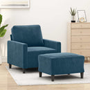 sofastol med fodskammel 60 cm velour blå