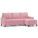 3-personers sofa med fodskammel 180 cm velour lyserød