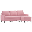 3-personers sofa med fodskammel 180 cm velour lyserød