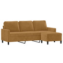 3-personers sofa med fodskammel 180 cm velour brun