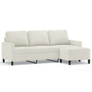 3-personers sofa med fodskammel 180 cm velour cremefarvet
