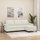 3-personers sofa med fodskammel 180 cm velour cremefarvet