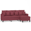 3-personers sofa med fodskammel 180 cm stof Vinrød